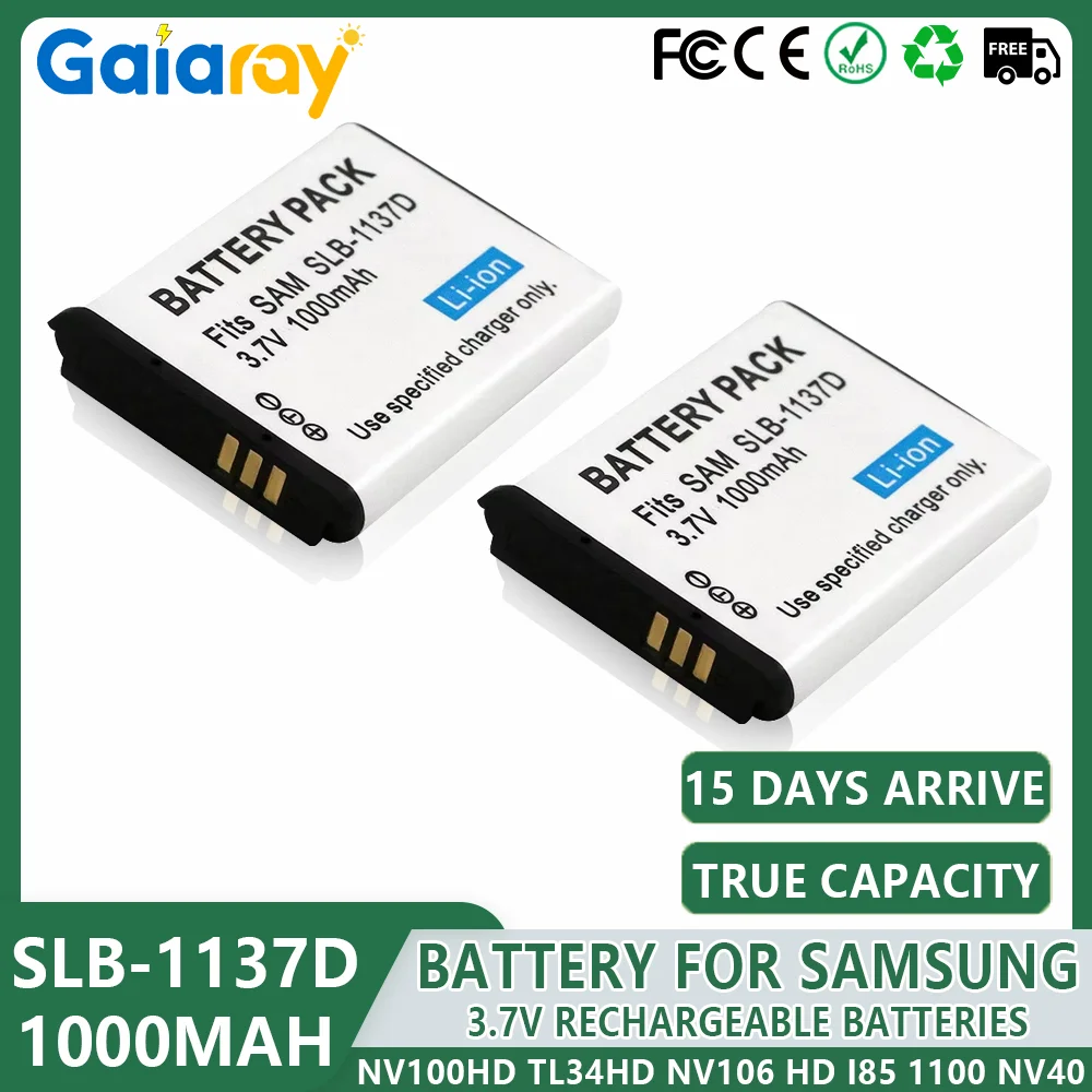 1-3pc 1000mAh Rechargeable Battery SLB-1137D Camera Battery For Samsung NV100HD TL34HD NV106 HD i85 i100 L74 i80 NV1 NV24HD NV40