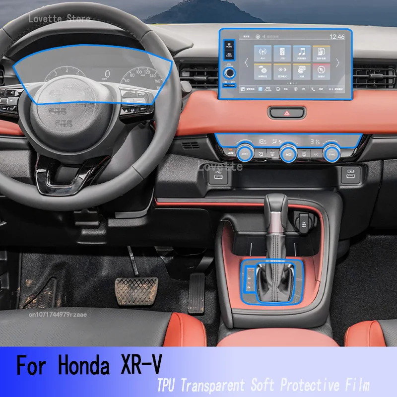 

For Honda XR-V 2023-2024 TPU Car Interior Gear Dashboard Navigation Instrum Protective Film Transparent Anti-scratch Accessories