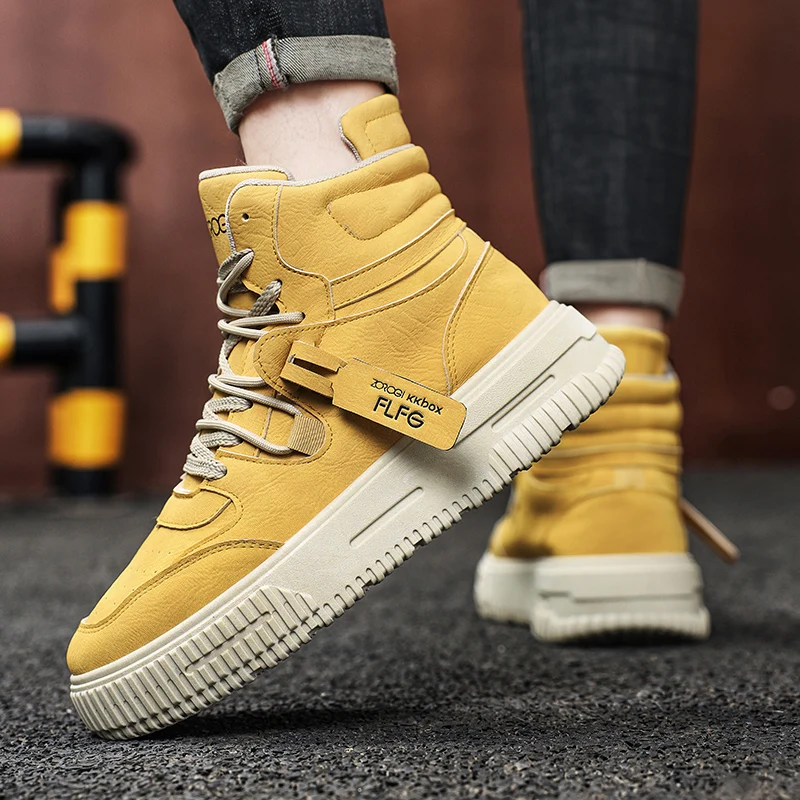 

Дышащая противоскользящая мужская обувь из искусственной кожи на толстой подошве, новинка 2024, мужская повседневная обувь, модные уличные удобные кроссовки на подошве