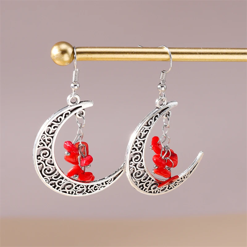 Mode Mond Tropfen Ohrringe für Frauen Ethnische Handgemachte Türkis Perlen Baumeln Ohrringe Mädchen Party Festival Schmuck Geschenke – Detail 1