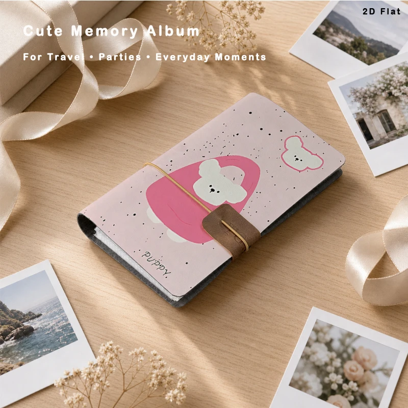 Cute Cartoon Puppy Print Instant Photo Album 20 Pages Holds 80 3 Inch Photos Cover For Sweet Photo Organizer Gift For Girls Teen