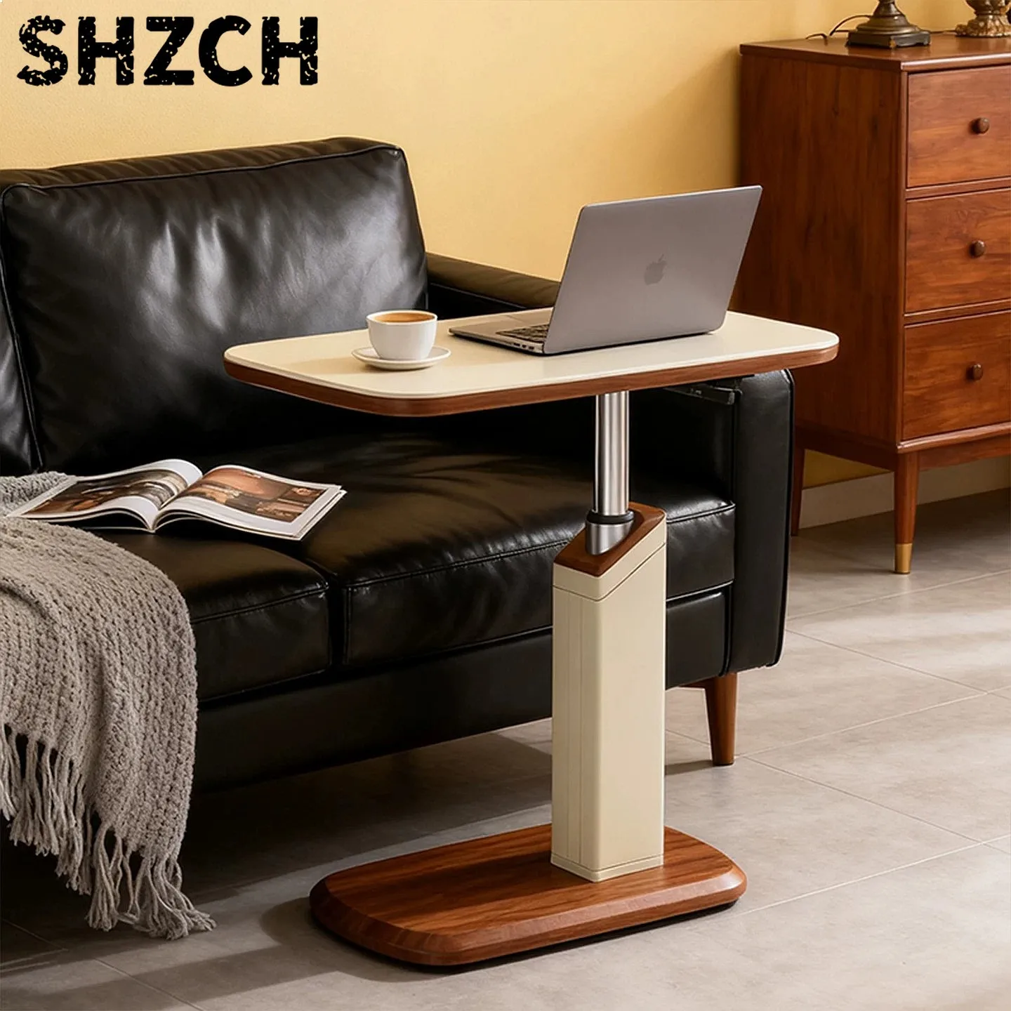 Fixed Rotating Lift Sofa Table, Mobile Air Pressure Computer Desk Side Table