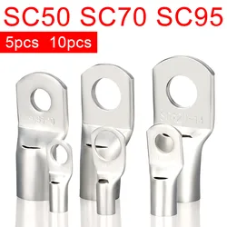 5/10pcs Terminal Crimp SC50 SC70 SC95 SC Wire Nose Lugs Ring Battery Cable Bolt Hole Connector Tinned Copper Screw SC50-6 SC70-8