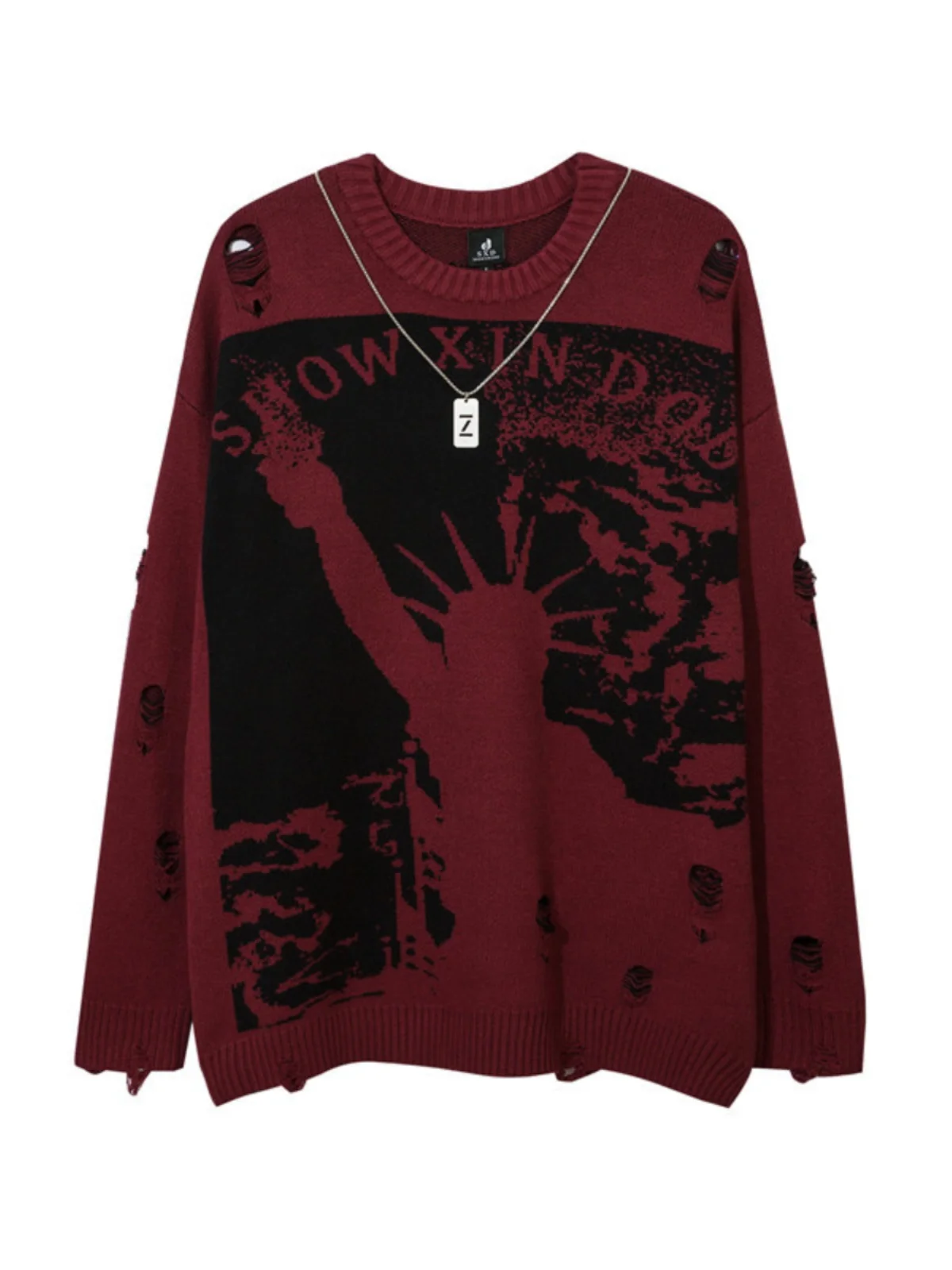 

Retro American High Street Sle Loose Lazy Couple Hole Knitted Sweater Men Trendy Brand Hip Hop Loose Sle Winter Casual ro...