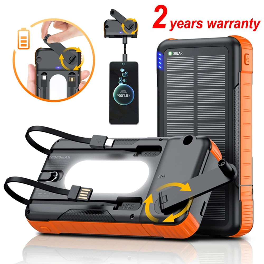 

JayoWade 20000mAh Waterproof Flashlight Outdoor Solar Power Bank Hand Crank Battery Charger Powerbank for iPhone Xiaomi Samsung