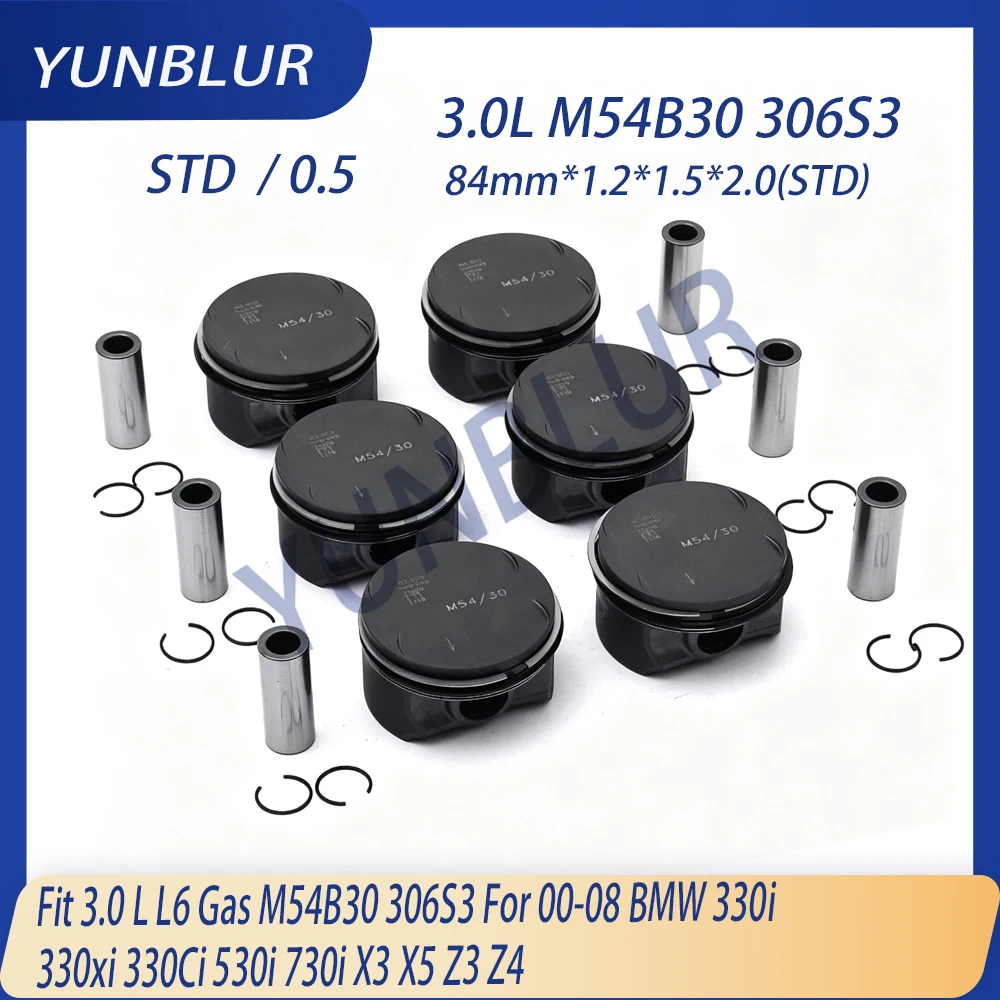 M54 STD 0.5 Engine Parts Piston & Rings Set Fit 3.0 L L6 Gas M54B30 306S3 For 00-08 BMW 330i 330xi 330Ci 530i 730i X3 X5 Z3 Z4