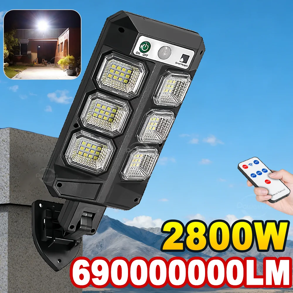 

2800 Вт Новая мощная уличная солнечная лампа Ультра яркий солнечный уличный фонарь 320 ° Широкодиапазонное освещение Освещение небольшого места Крыльцо Гараж,лампа аккумуляторная светильник с датчиком движения
