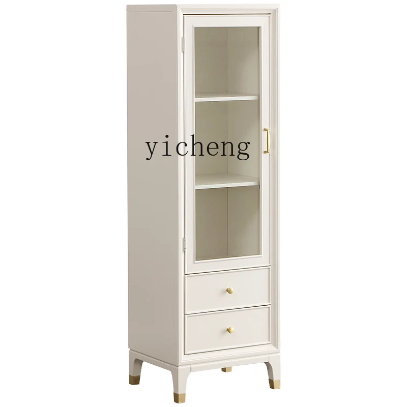

American Light Luxury Solid Wood Single and Double Door Wine Cabinet Living Room Modern Minimalist White Side Cabinet