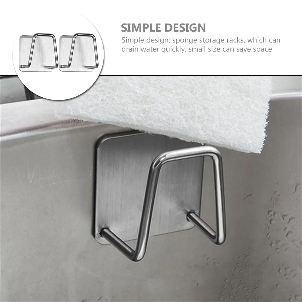 

2pcs Stainless Steel Sponge Rack Wall Mount Sink Storage Shelf For Kitchen Bathroom Sponge Holders Metal Organizer Stand