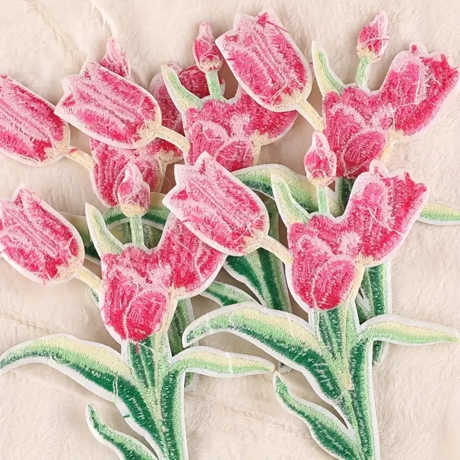 5Pcs Lace Tulip Flower Appliques Repair for DIY Hat Clothes Sewing Supplies Headwear Decor Stick-on Patches Embroiderey Tool