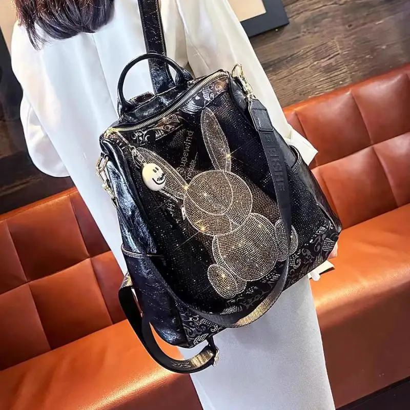 

European And American Fashion High-end Diamond Inlaid Cartoon Pattern Design Backpack Large Capacity Casual Versatile Travel Bag