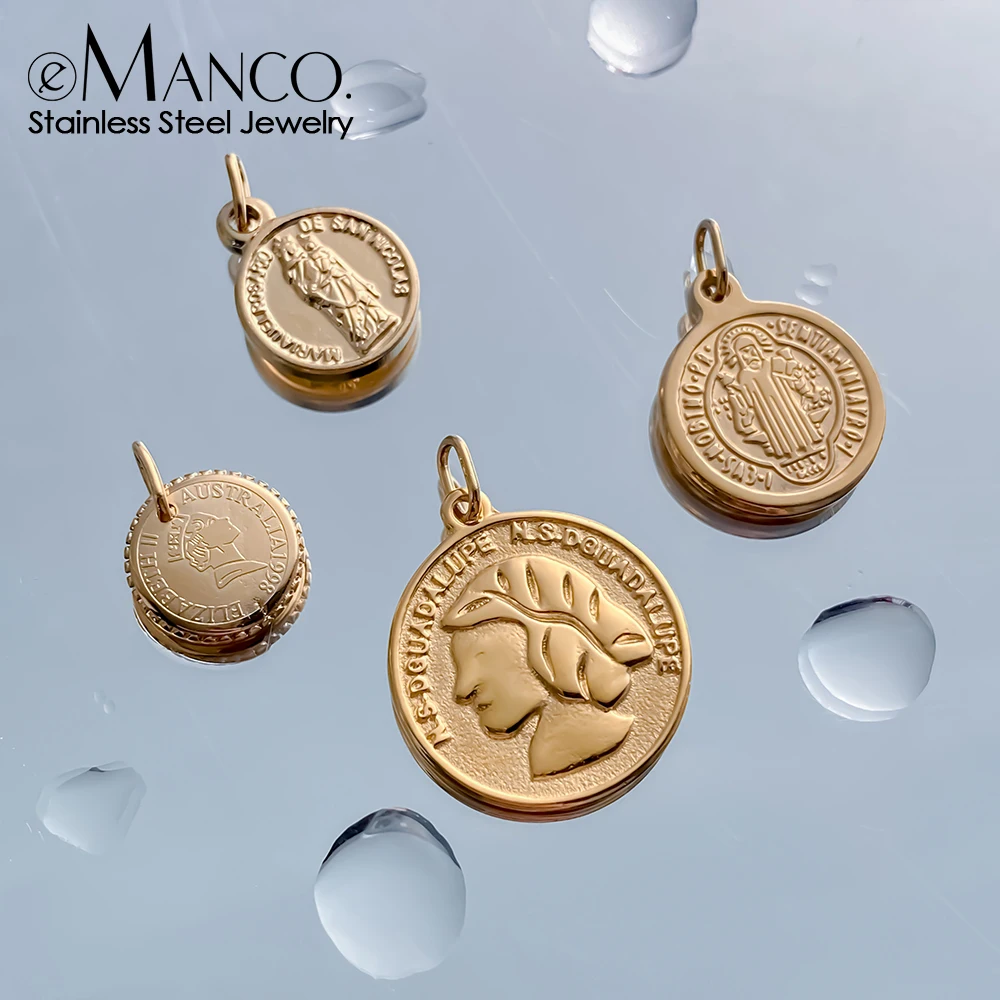 EMANCO Vintage Stainless Steel Queen Coin Charm with Single Circle Round Pendants Can Be Made into DIY Necklace Bracelet Jewelry