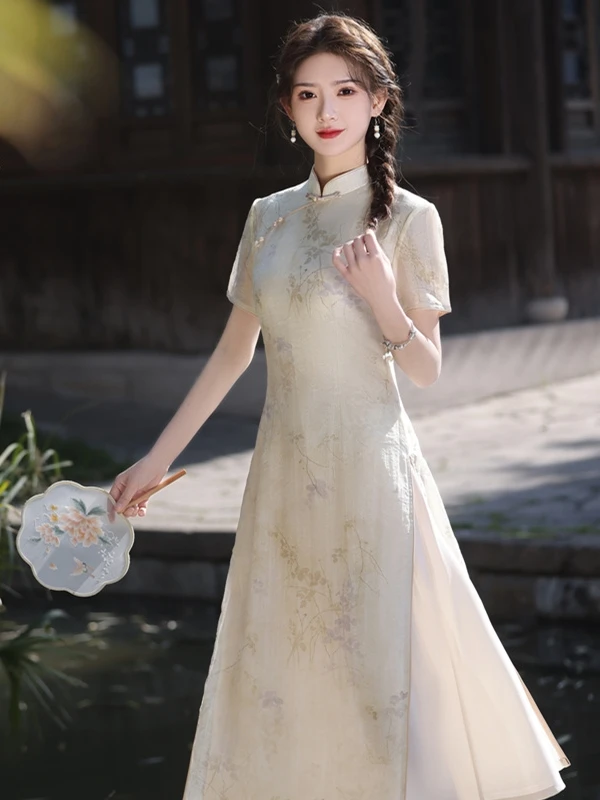 

Ele Long Dr Beautiful Retro Sle Daily Wear for Tea Artists New Chinese Sle Breathable Polyester Fiber