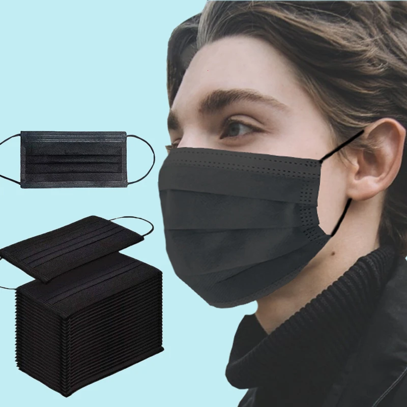 

50/400pcs Disposable Face Masks Black Medical Mask Mask 3-Ply Protective Mouth Mask Masques Non-woven Breathable Mask mascarilla