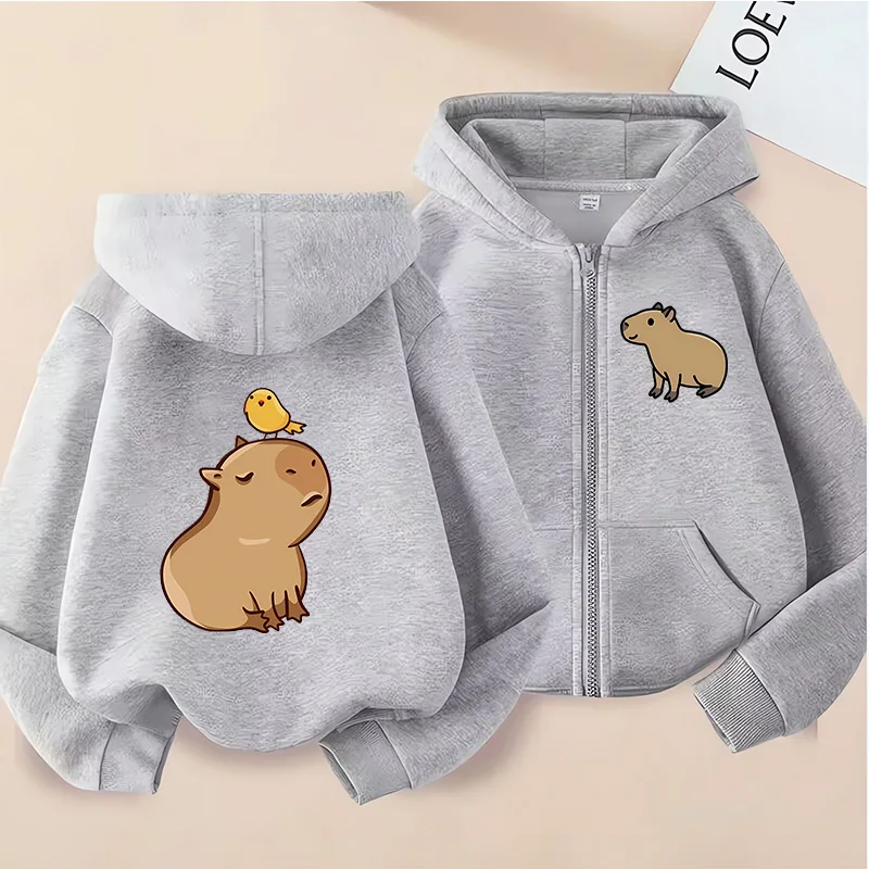 Anime Zip Up Hoodie Kawaii Kids Capybara Children\'s Hoodie Zipper Children Capibara Sweatshirt Clothes Kid Girl Boy Top Hoody