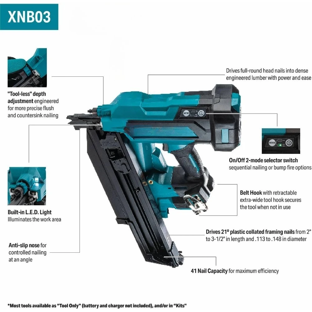 أدوات الطاقة واليدوية ليثيوم أيون لاسلكي 21 درجة رأس مستدير كامل 3-1/2 بوصة أداة تأطير، أداة فقط #3