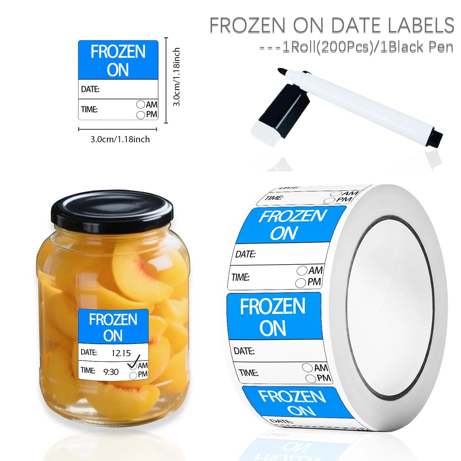 

1Roll(200Pcs) Vintage Writable Frozen Date Organize Stickers With Black Erasable Pen 1.18*1.18'' Satety Date Freezer Index Label