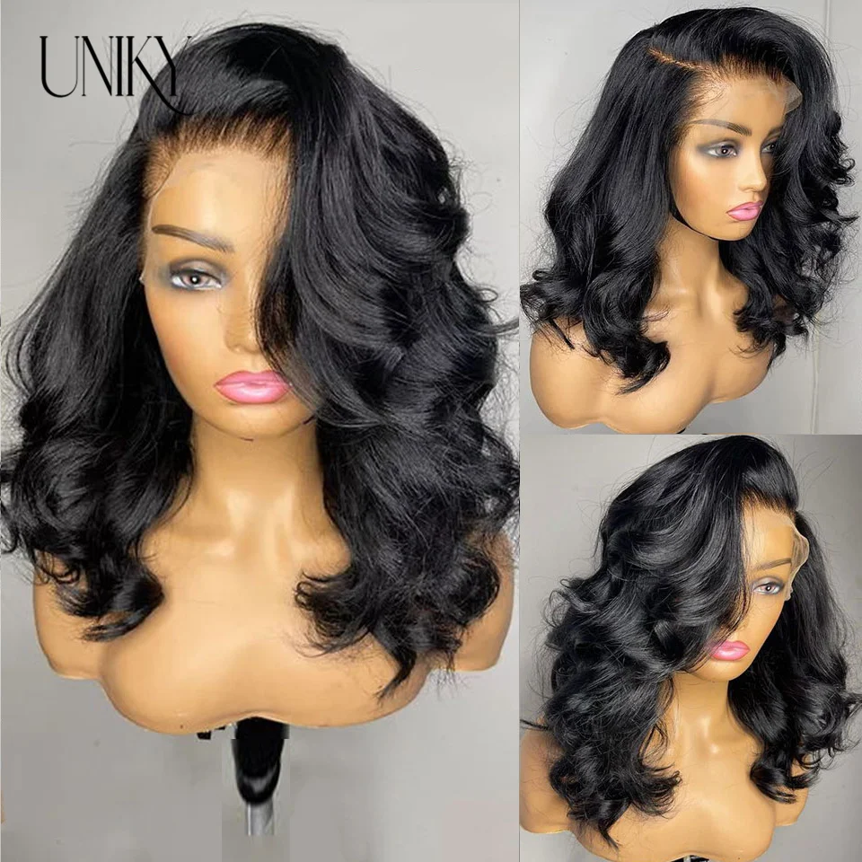 Body Wave Short Bob Pruik Transparant Lace Front Pruiken Voor Vrouwen Pretokkelde 13X4 Body Wave Lace Front Human Hair Pruiken Uniky Hair