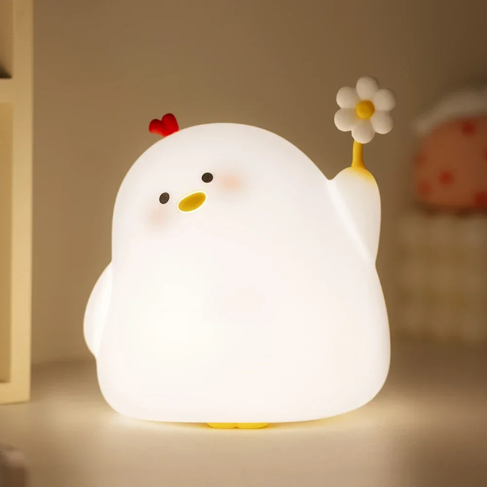 Cute Chick Night Light 3 Brightness Kids Room Cartoon Silicone Led Night Light Timer Rechargeable USB Lamp Children Gift