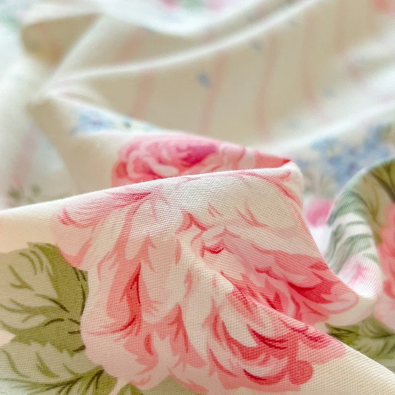 Elegant Floral Cotton Duvet Cover Set Watercolor Flowers Striped Pattern Comforter Covers 3 Pieces Soft Breathable Bedding Sets