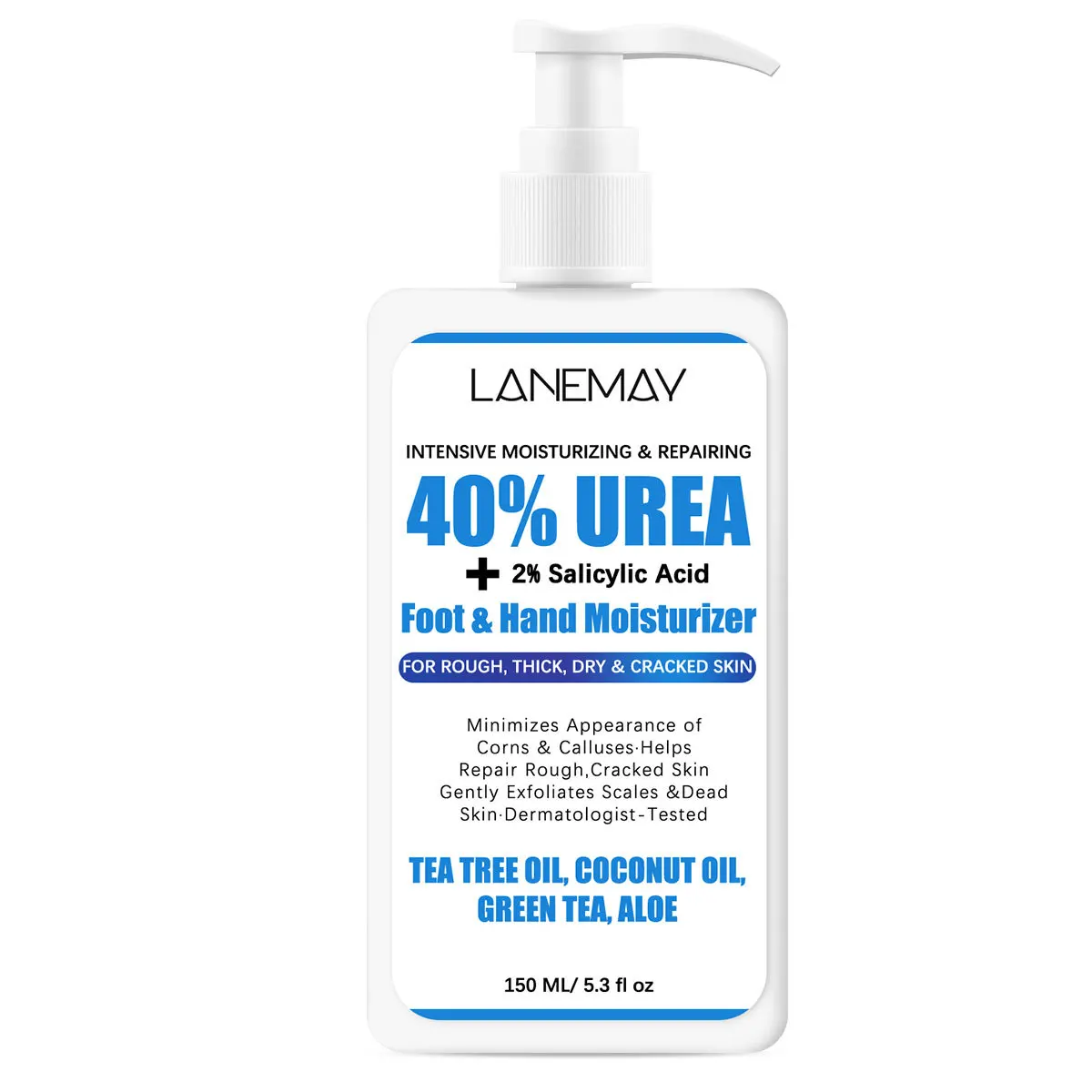 Urea Cream 40% with 2% Salicylic Acid - Foot & Hand Cream for Dry Cracked Heels, Callus Remover, Tea Tree & Aloe, 150ml