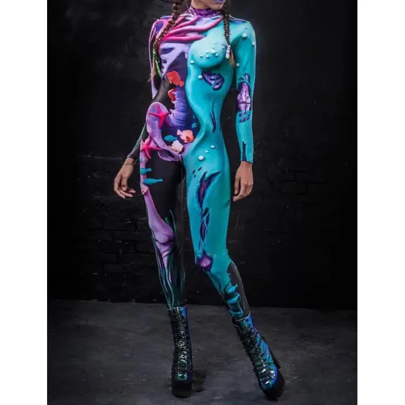 IOOTIANY 3D Printing Robot Punk Jumpsuit Catsuit Sexy Women Cosplay Costumes Zentai Halloween Bodysuit 2023 OI1084