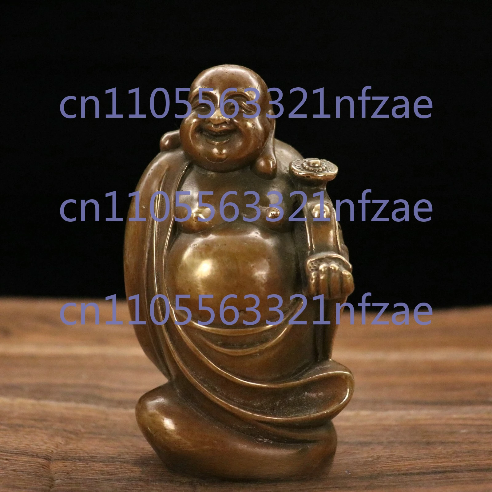 

5" China Bronze Buddhism Happy Laugh Maitreya Buddha Ruyi Statue Sculpture