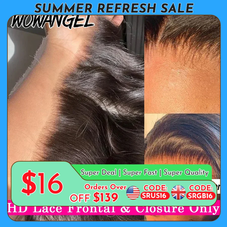 Wow Angel 13x4 13x6 HD Lace Frontal Only Melt Skins Brazilian Straight Human Hair 5x5 6x6 HD Lace Closure Pre Plucked Free Part