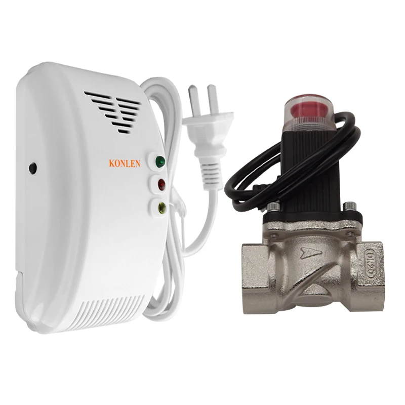 Natural LPG Gas Detector Methane CH4 Leak Alarm Sensor Shut Off Smart Solenoid Valve DN20 15 Automatic Control Home Fire