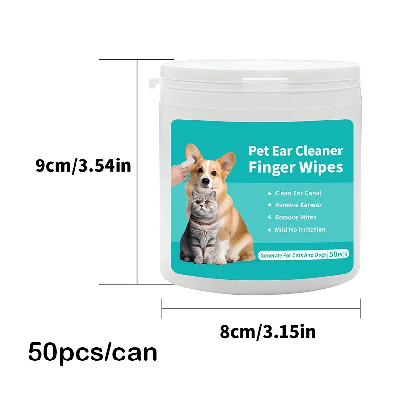 50 PCS Pet Cleaning Products  Ear Cleaning Wipes  Ear Care Fingertips  Ear Mite Removal  Cat and Dog Ear Cleaning Pet Products