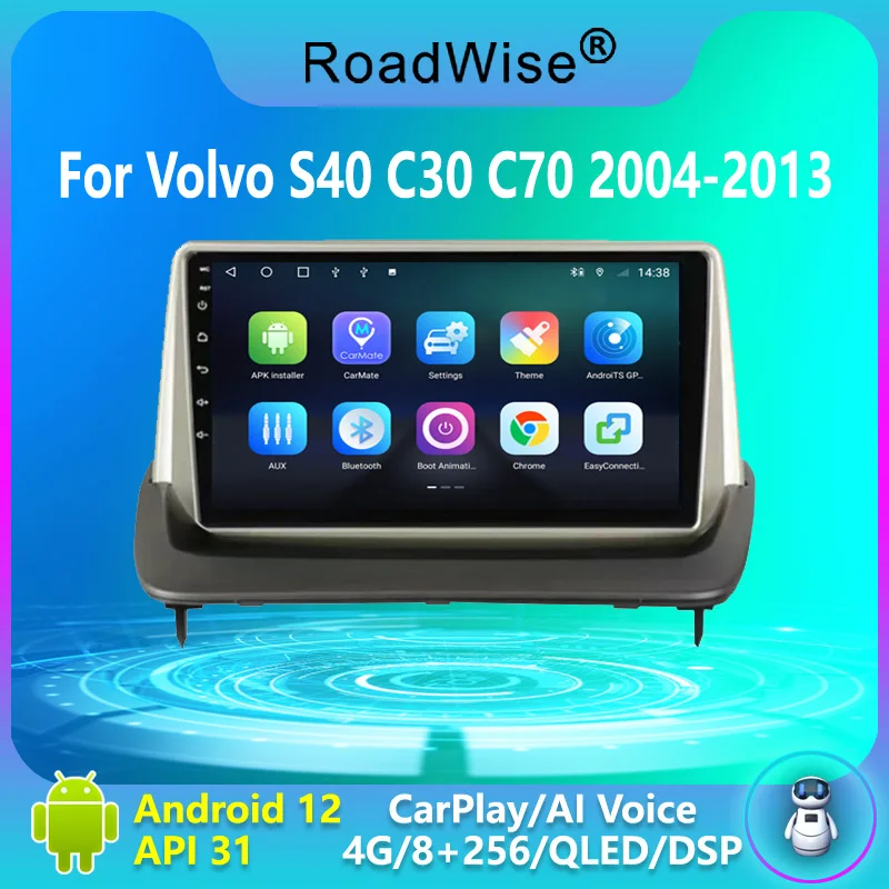 Roadwise 8+256 Android 12 Car Radio Multimedia Carplay For Volvo S40 C30 C70 2004 - 2013 4G Wifi GPS DSP IPS DVD 2 DIN Autoradio 