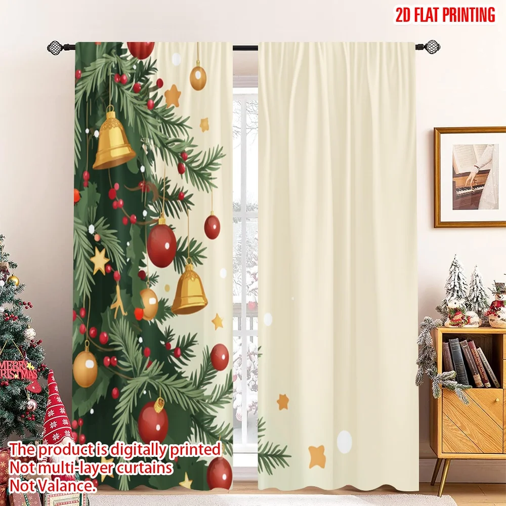 

2pcs 2D flat printing Merry Christmas Popular Drapes Christmas Festive Bells Ornaments Polyester Fabric Without Electricity
