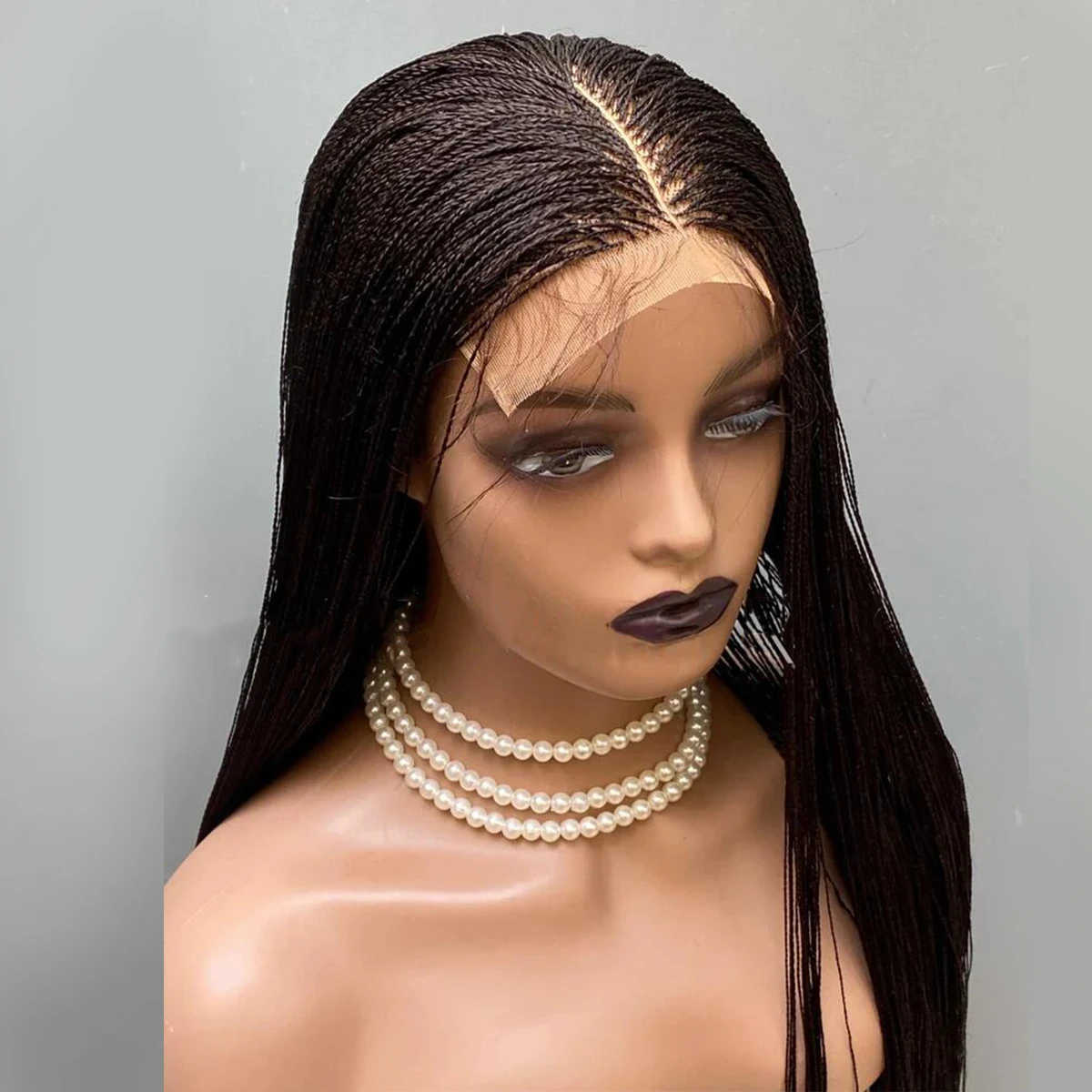 Black Micro Twist Braided Lace Front Wig — Glueless, 26 Inch