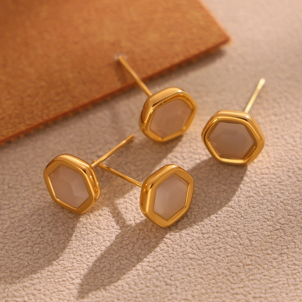 

Nivora Minimalist Opal Hexagon Women Stud Earrings Stainless Steel Prevent Allergy Earrings For Women Engagement Party Jewelry
