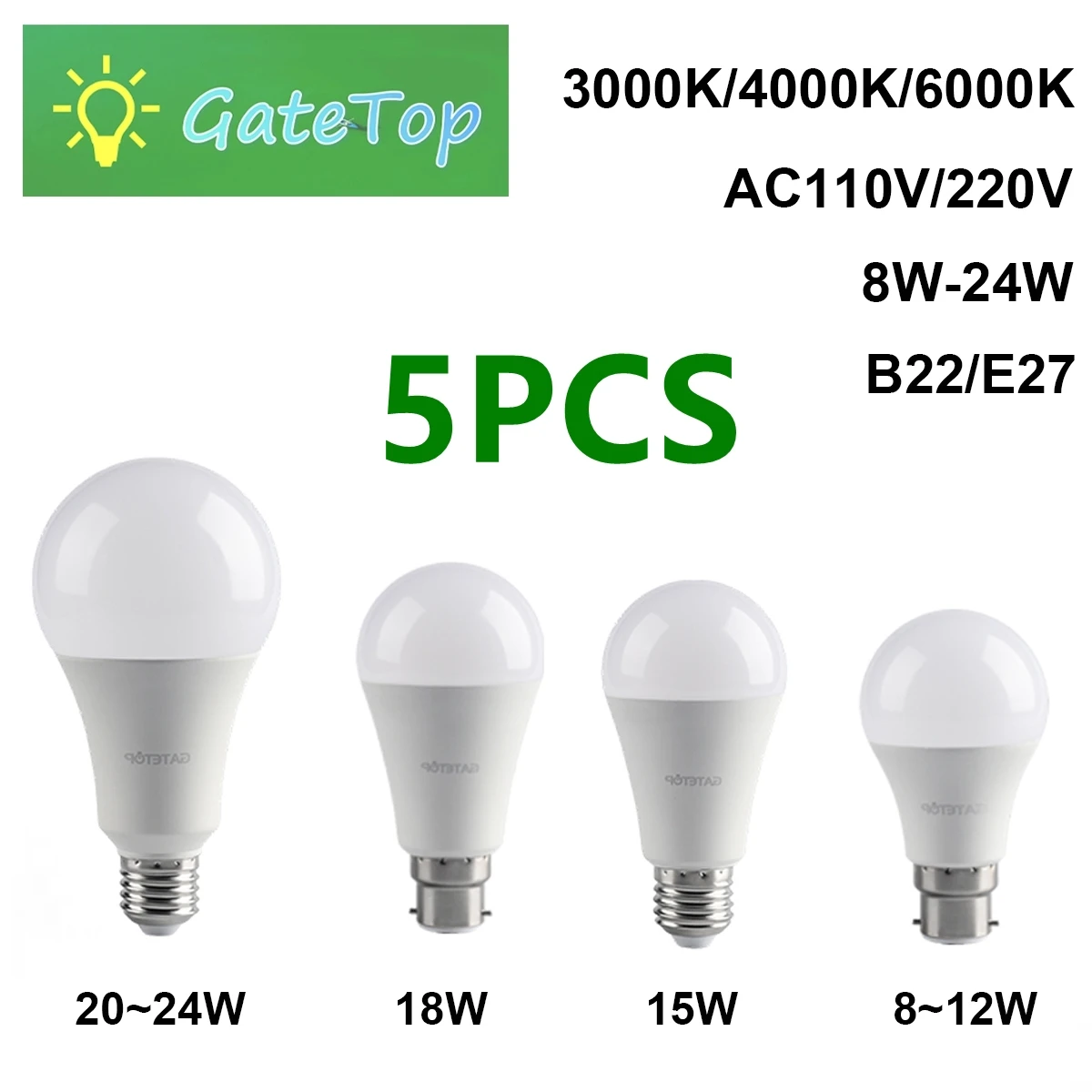 

5PCS/LOT Factory direct sale LED bulb light 8W-24W full voltage AC110V/220V no flickering warm white light to adapt to the study