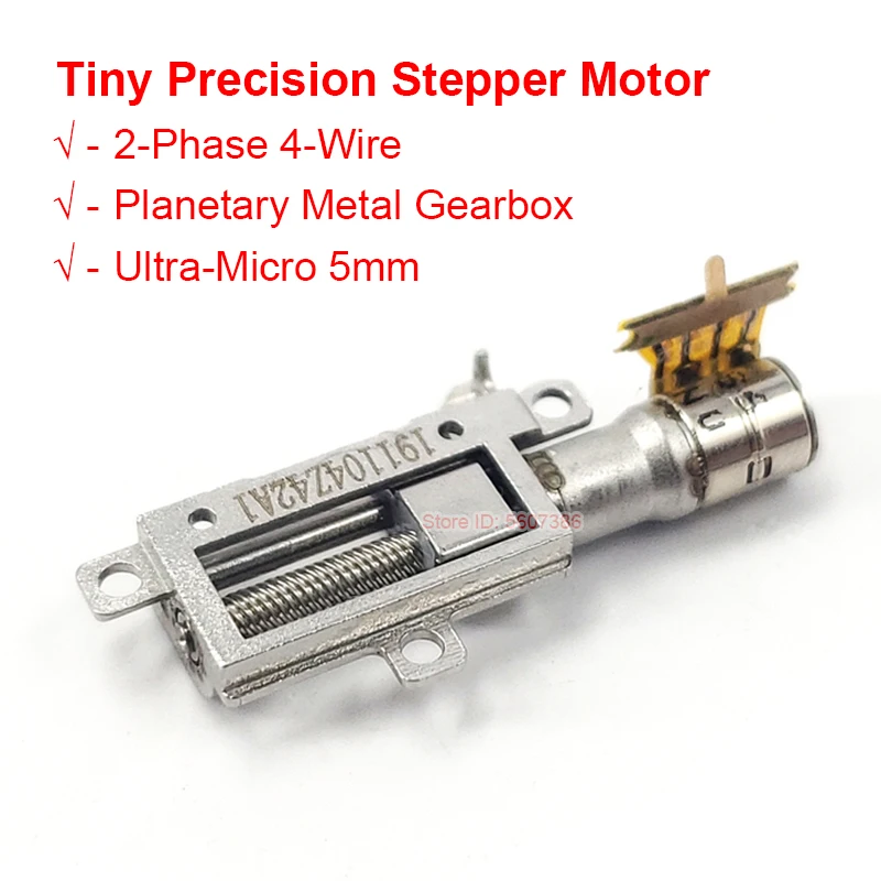 Ultra-Micro 5mm Stroke Linear Actuator Mini 5mm 2-Phase 4-Wire Precision Metal Gearbox Gear Stepper Motor