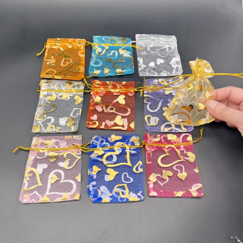 200pcs Jewelry Gift Bags Organza Drawstring Storage Bag Jewelry Packaging Bags Heart Gift Bag for Christmas Gift Pouches Sachet