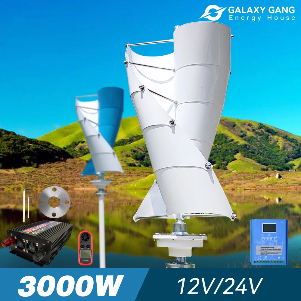 

EU Duty Free 3KW Vertical Wind Turbine Generator 3000w 12v 24v Windmills With MPPT Hybrid Charge Controller For Farm & Home use