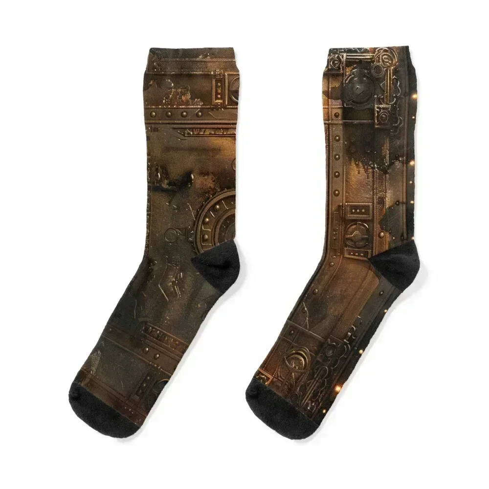

Steampunk Cog Pattern Grungy Bronze Metal Socks Christmas Stockings compression Running anime Socks Women Men's