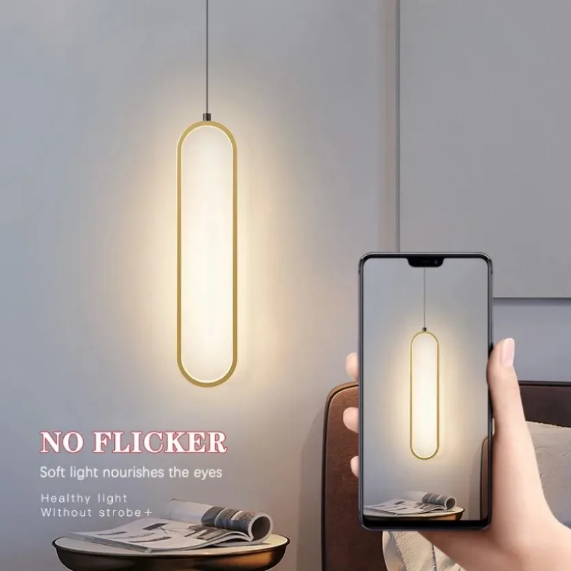 Modern LED Pendant Light Gold Black Minimalist Elliptical Pendant Lamp Living Room Dining Room Shop Bar Lighting Decoration