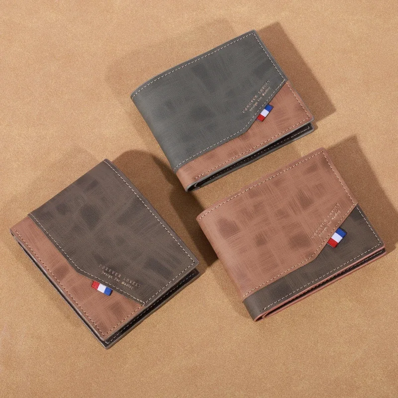 محفظة جلدية قصيرة بلوري للرجال - سعة كبيرة مع فتحات متعددة، وجيب للعملات المعدنية وحامل صور، ومحافظ رجالية صغيرة الحجم
