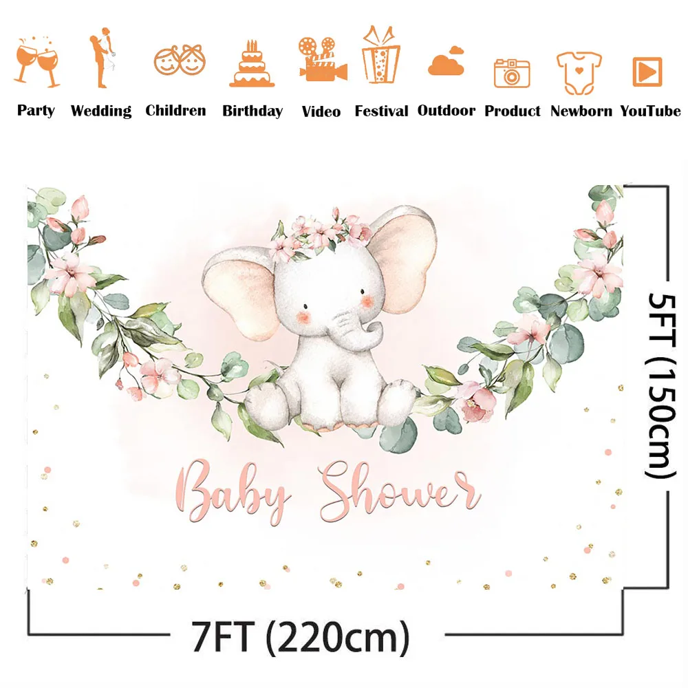 Elephant flower backdrop pink girls gender reveal birthday party background decoration supplies newborn baby shower theme party