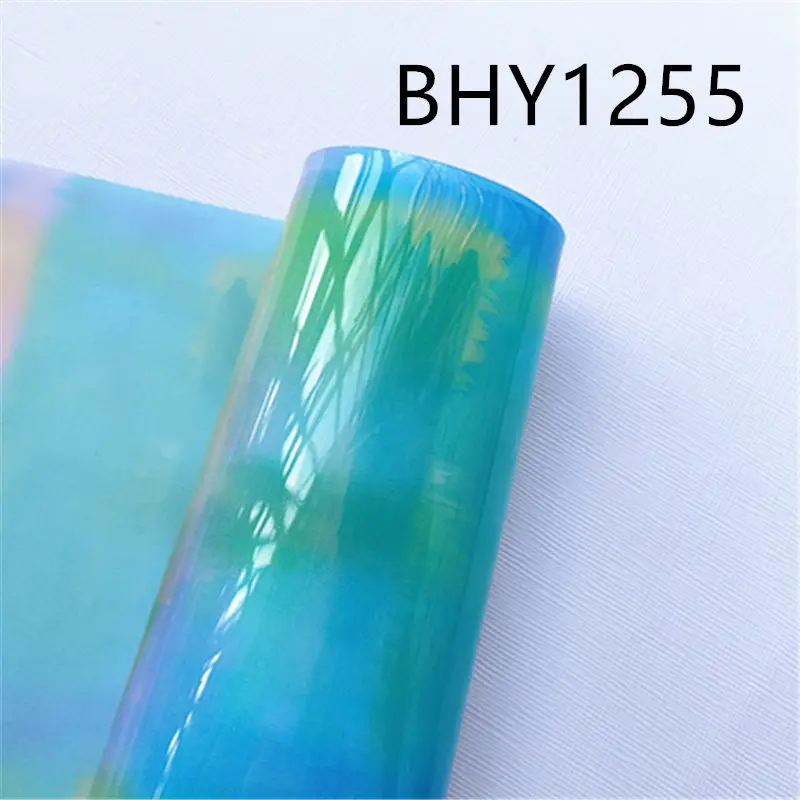 20*33CM A4 size light blue color print transparent jelly sheet UV print PVC bow bag fabric