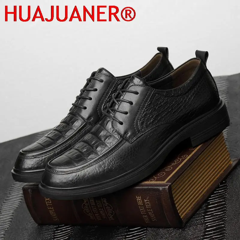 Italian Genuine Leather Mens Shoes Formal Business Casual Oxford For Men Dress Shoes High Quality Crocodile Pattern Suit Shoes