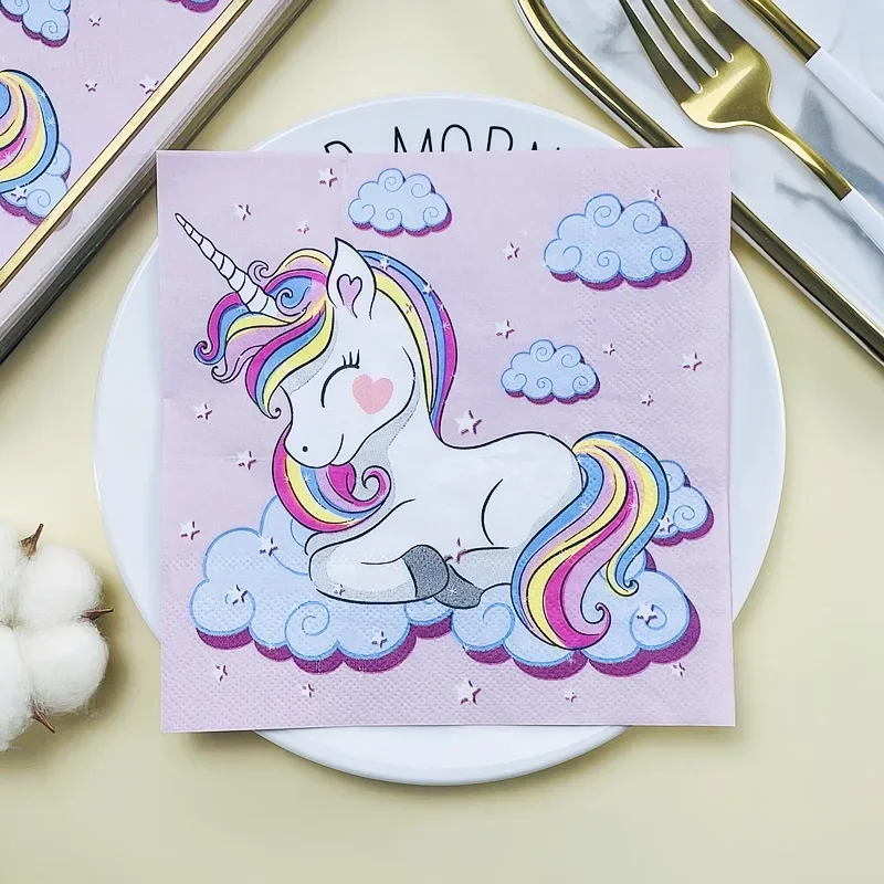 

Printed Napkins Birthday Party Hotel Baby Shower Paper Pink Rainbow Horse Unicorn Cartoon Coloured Paper Towels Napkins Paper