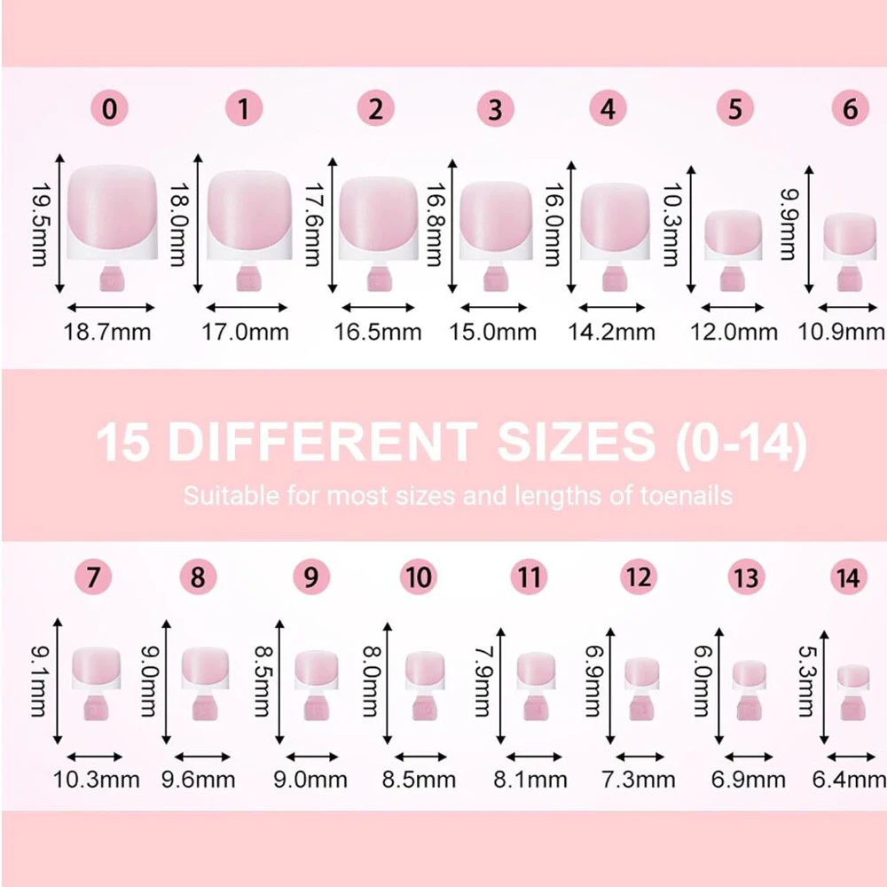 150 Stück transparente French Press-On Zehennägel, 15 Größen, kurze, quadratische künstliche Zehennägel mit weißem Randdesign, für Sommer, Strand, Alltag, falsche Fußnägel – Detail 6