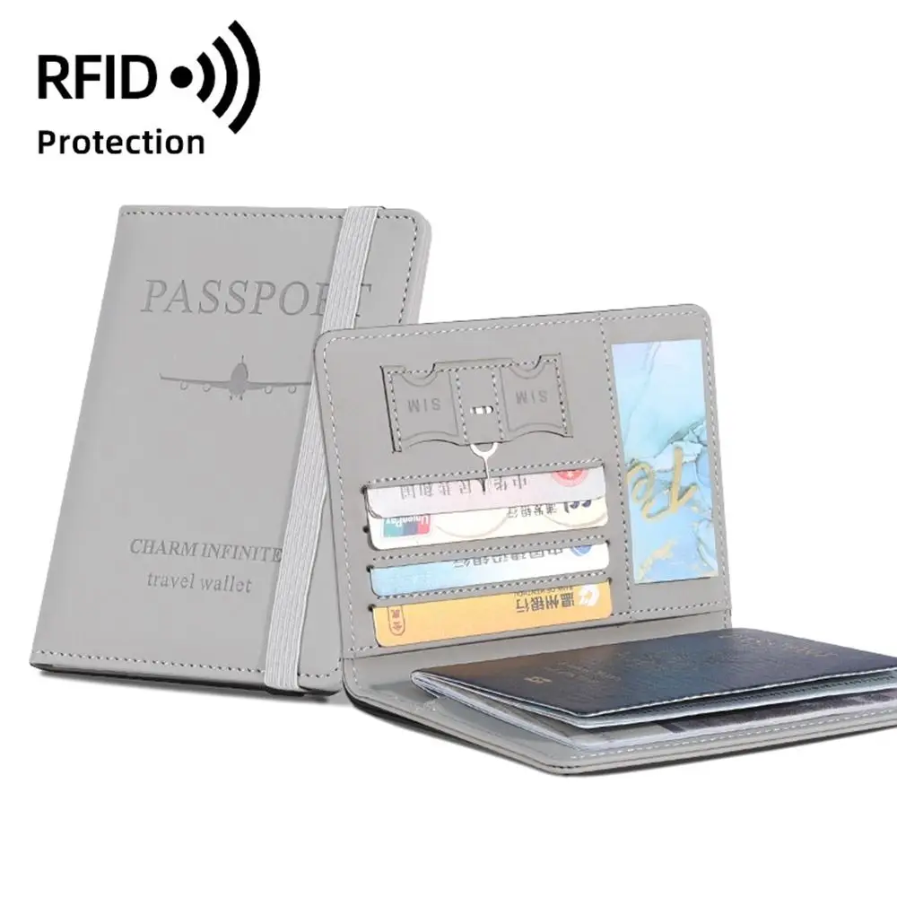 

With RFID PU Leather Passport Holder Passport Package Certificate Storage Bag Passport Protective Cover Name ID Address