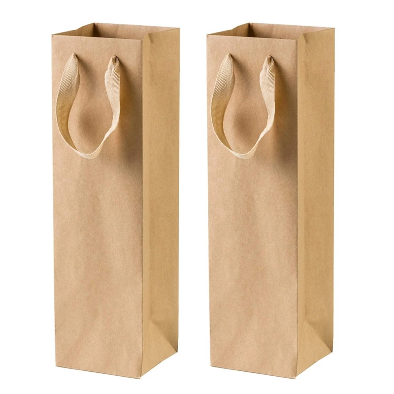 

24 Pack Solid Brown Kraft Paper Bags With Sturdy Rope - 4Inch X 4Inch X 13.8Inch - Ideal For Wine,Gifts