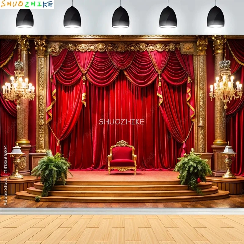 

Red Theater Curtain Stage Tent Carnival Style Photography Backdrops Vintage Circus 1920s Art Deco Spotlights Background WT-08