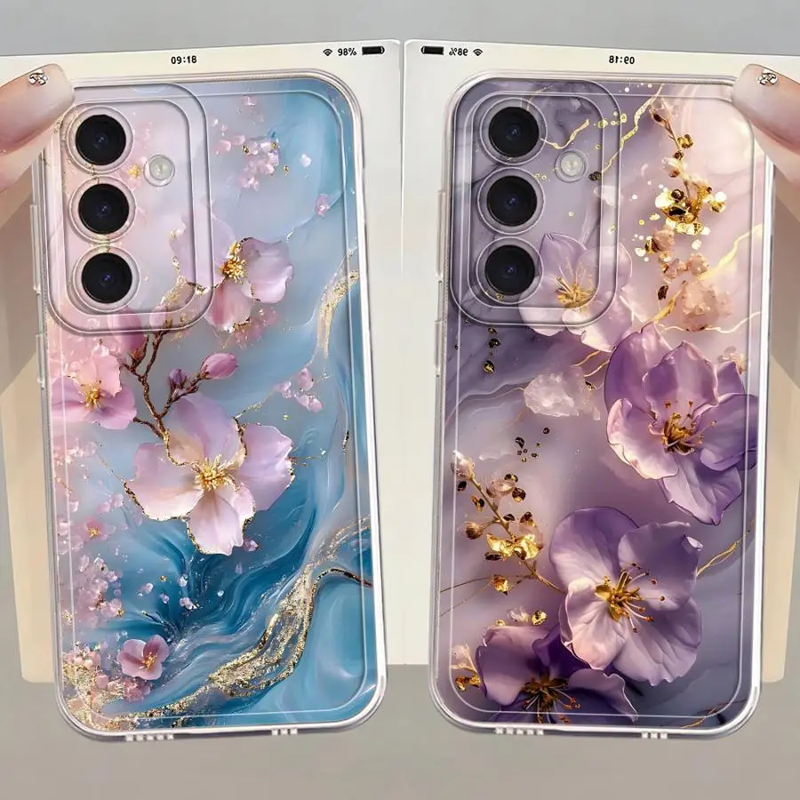 

Case for Samsung Galaxy A25 A26 A24 A55 A23 A73 A54 A36 A13 A15 A14 A56 A34 A35 A33 Soft Phone Cover Flower Marble
